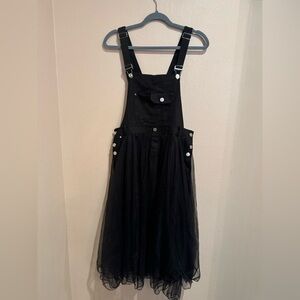 Black Tulle Overall Dress with Pocket Bib